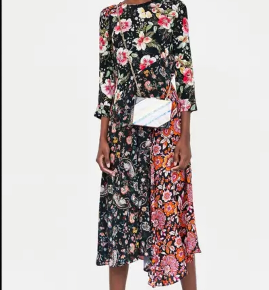 Zara floral midi asymmetrical dress L - Picture 1 of 6